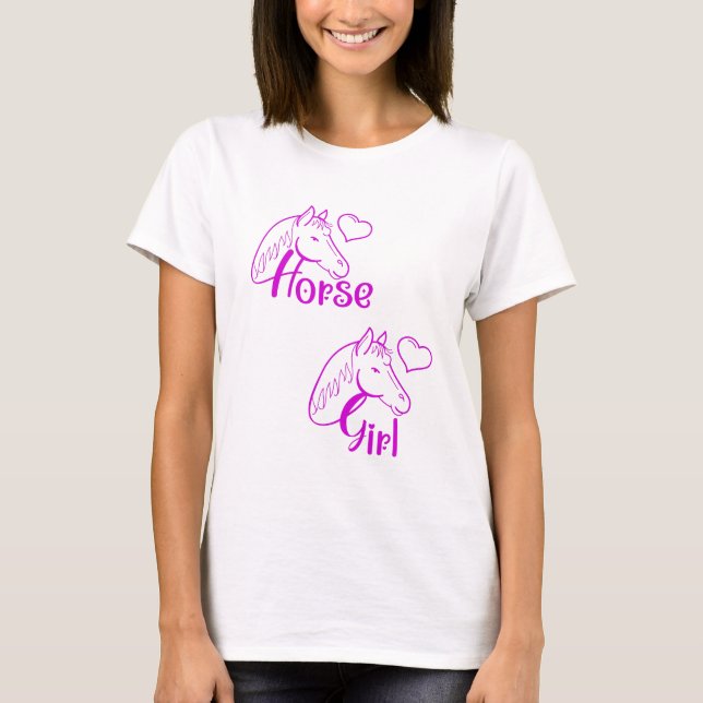 Horse Girl in Purple with Horse Head Font T-Shirt (Front)