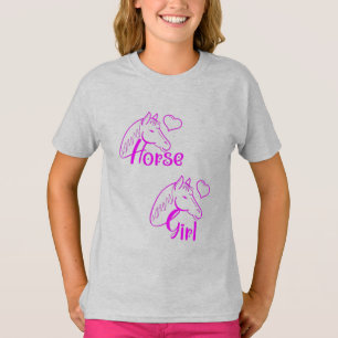 Horse Girl in Purple with Horse Head Font T-Shirt
