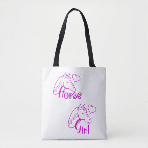 Horse Girl in Purple with Horse Head Font Tote Bag