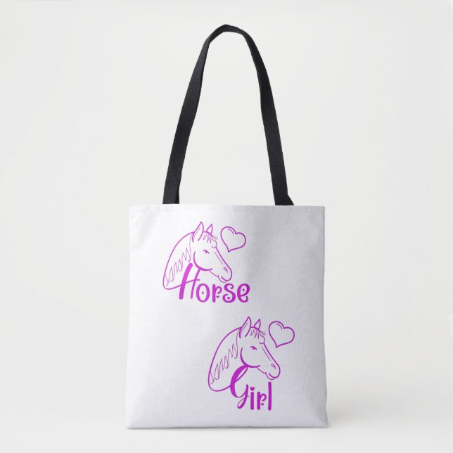 Horse Girl in Purple with Horse Head Font Tote Bag (Front)
