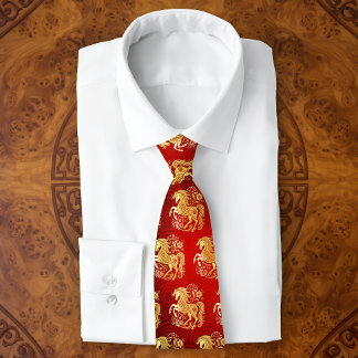 Horse Gold Foil Red Chinese Lunar New Year 2026 Tie