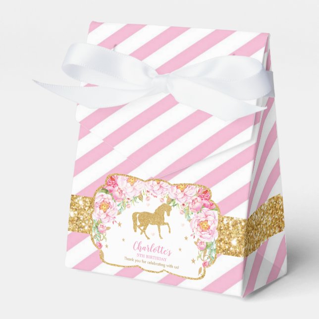 Horse Gold Glitter Pink Floral Thank You Birthday Favour Box (Front Side)