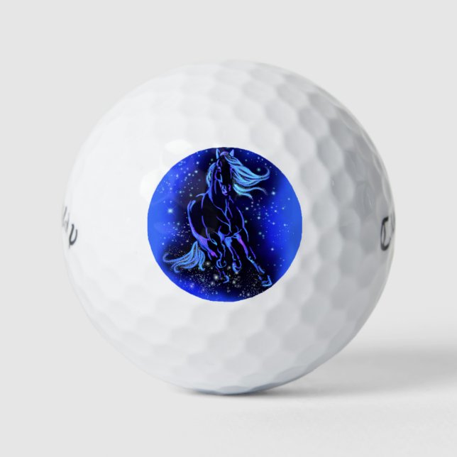 Horse Golf Balls Running At Blure Starry Night  (Front)