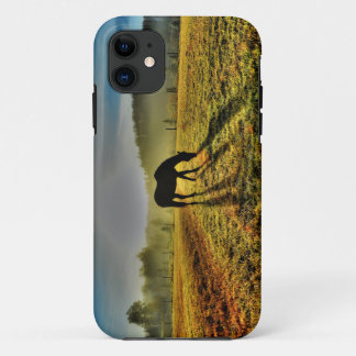 Horse Grazing at Sunrise in Misty Field Photo iPhone 11 Case