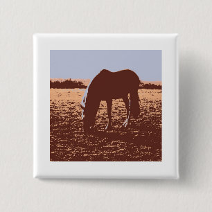 Horse Grazing Pop Art 15 Cm Square Badge