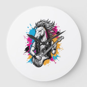 Horse Guitar Player Vintage Engraving T-Shirt Desi Large Clock
