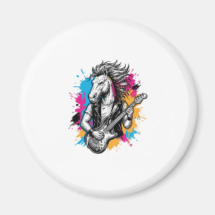 Horse Guitar Player Vintage Engraving T-Shirt Desi Magnet