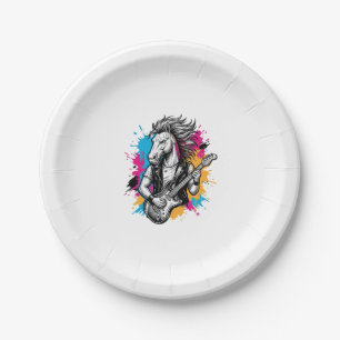 Horse Guitar Player Vintage Engraving T-Shirt Desi Paper Plate
