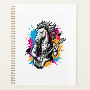 Horse Guitar Player Vintage Engraving T-Shirt Desi Planner