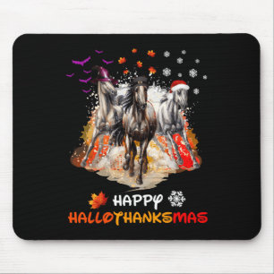 Horse Halloween And Merry Christmas Happy Hallotha Mouse Mat
