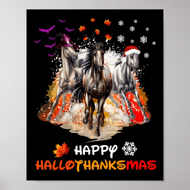 Horse Halloween And Merry Christmas Happy Hallotha Poster (Front)
