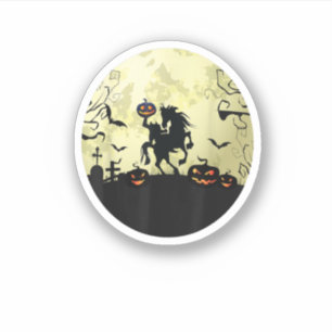 Horse Halloween Headless Horseman Pumpkin And Moon