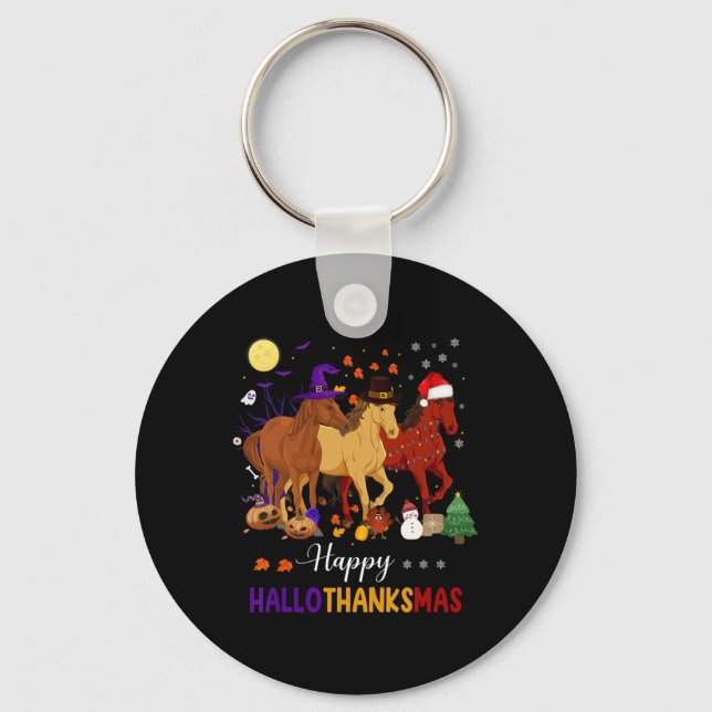 Horse Halloween Thanksgiving Christmas Happy Hallo Key Ring (Front)