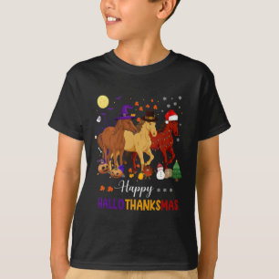 Horse Halloween Thanksgiving Christmas Happy Hallo T-Shirt