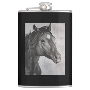 Horse Hand Drawn Art  Hip Flask