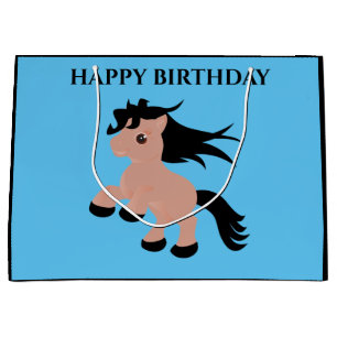 Horse Happy birthday gift bag in blue.