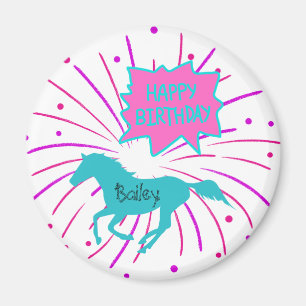 Horse Happy Birthday Pink Purple Turquoise  Magnet