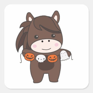 Horse Happy Halloween Pumpkin Bat Costume Square S Sticker