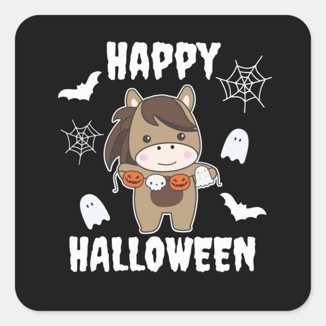 Horse Happy Halloween Pumpkin Bat Costume Square Sticker (Front)
