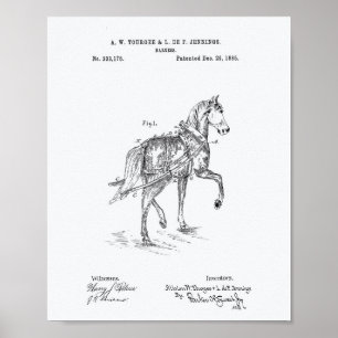 Horse Harness 1885 Patent Art White Paper Poster