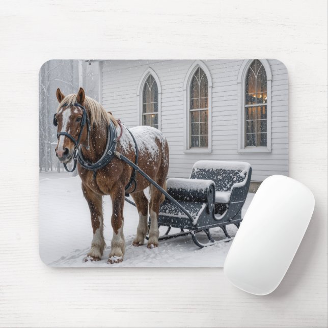 Horse Harnessed to a Sleigh By a Church Mouse Mat (With Mouse)