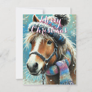Horse Hat Scarf Snowflakes Personalised Christmas Postcard