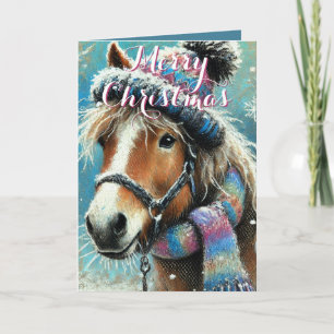 Horse Hat Scarf Snowflakes Personalized Christmas Card