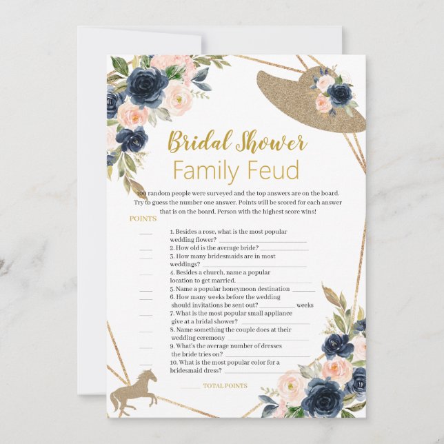 Horse & Hat Theme “Survey Says” Bridal Shower Game Invitation (Front)
