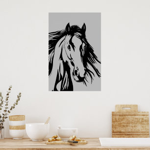 horse head black and white clip art poster