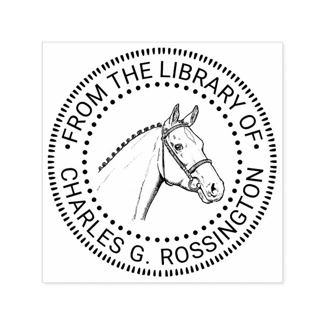 Horse Head Braided Mane Drawing Library Book Name Self-inking Stamp (Design)