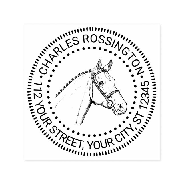 Horse Head Braided Mane Drawing Name Address Self-inking Stamp (Design)
