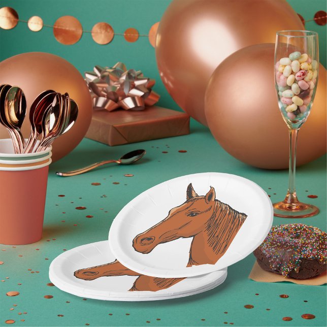 Horse Head Brown Farm Animal Paper Plate (Creator Uploaded)