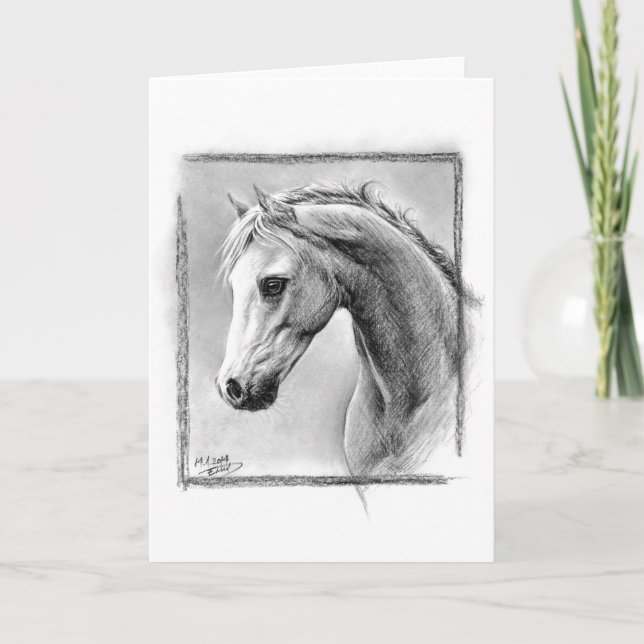 Horse head Charcoal drawing Equine art Greeting Holiday Card (Front)