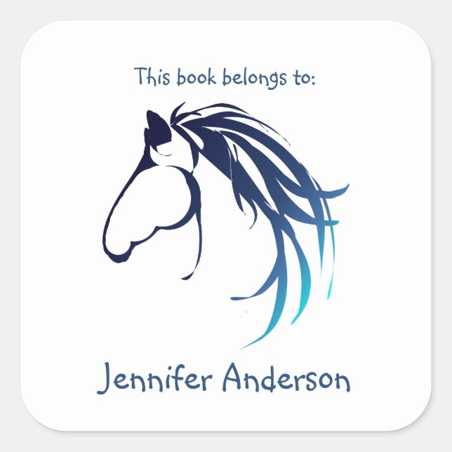 Horse Head Classic Modern Logo Custom Bookplate Square Sticker (Front)