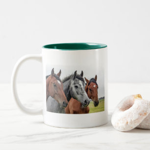 Horse Head Classic White Mug Equestrian Green Rim