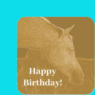 Horse Head Happy Birthday Golden Brown  Square Sticker