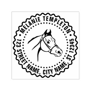 Horse Head Line Art FF Name Return Address Self-inking Stamp