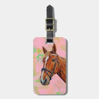 Horse head on floral background, luggage tag