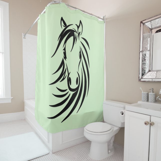 Horse Head on Green Shower Curtain (In Situ)