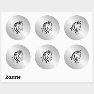 Horse Head on Silver Classic Round Sticker