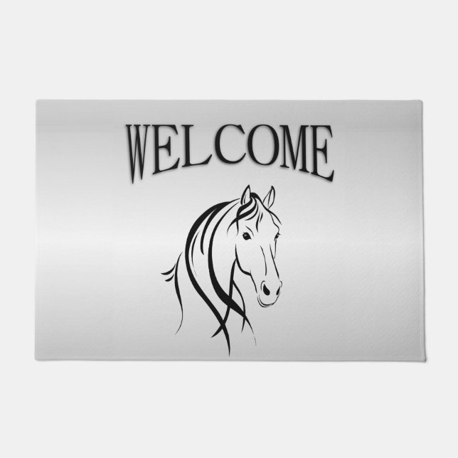 Horse Head on Silver Welcome Doormat (Front)