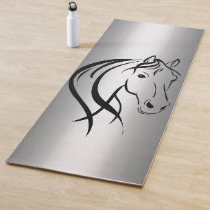 Horse Head on Silver Yoga Mat