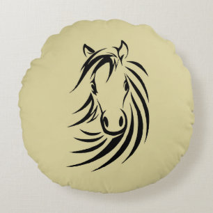 Horse Head on Tan Round Cushion