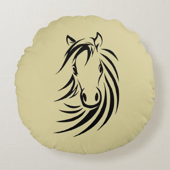 Horse Head on Tan Round Cushion (Front)