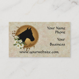 Horse Head Silhouette & Daisies Biz Cards