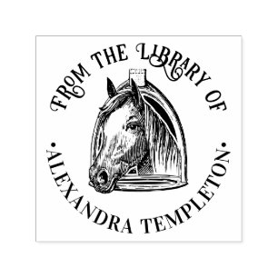 Horse Head Stirrup Library Book Name Self-inking Stamp