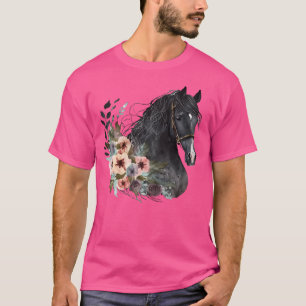Horse Head Watercolor Equestrian Horse With Flower T-Shirt