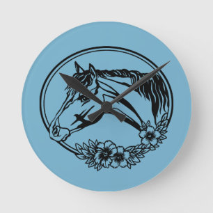 Horse head with flowers round clock