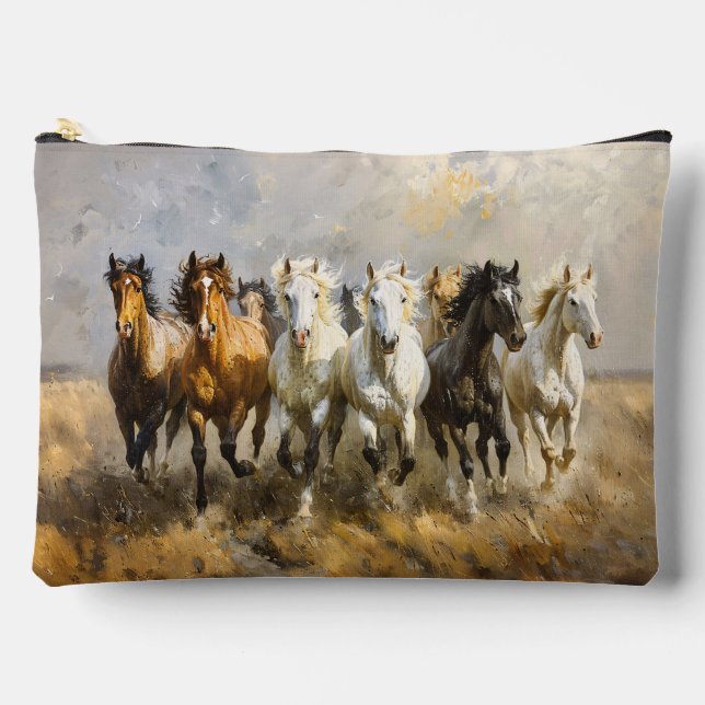 Horse Herd Galloping Mustang Painting Accessory Pouch (Front)