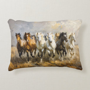 Horse Herd Galloping Mustang Painting Decorative Cushion